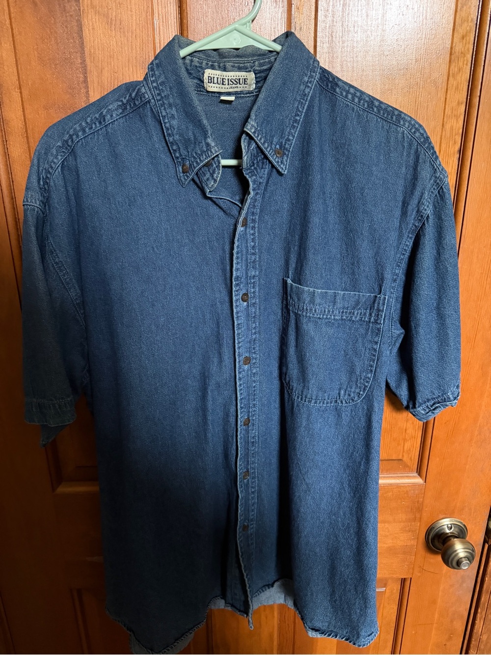 Men's Short-Sleeve Denim Button-Down Shirt - Blue